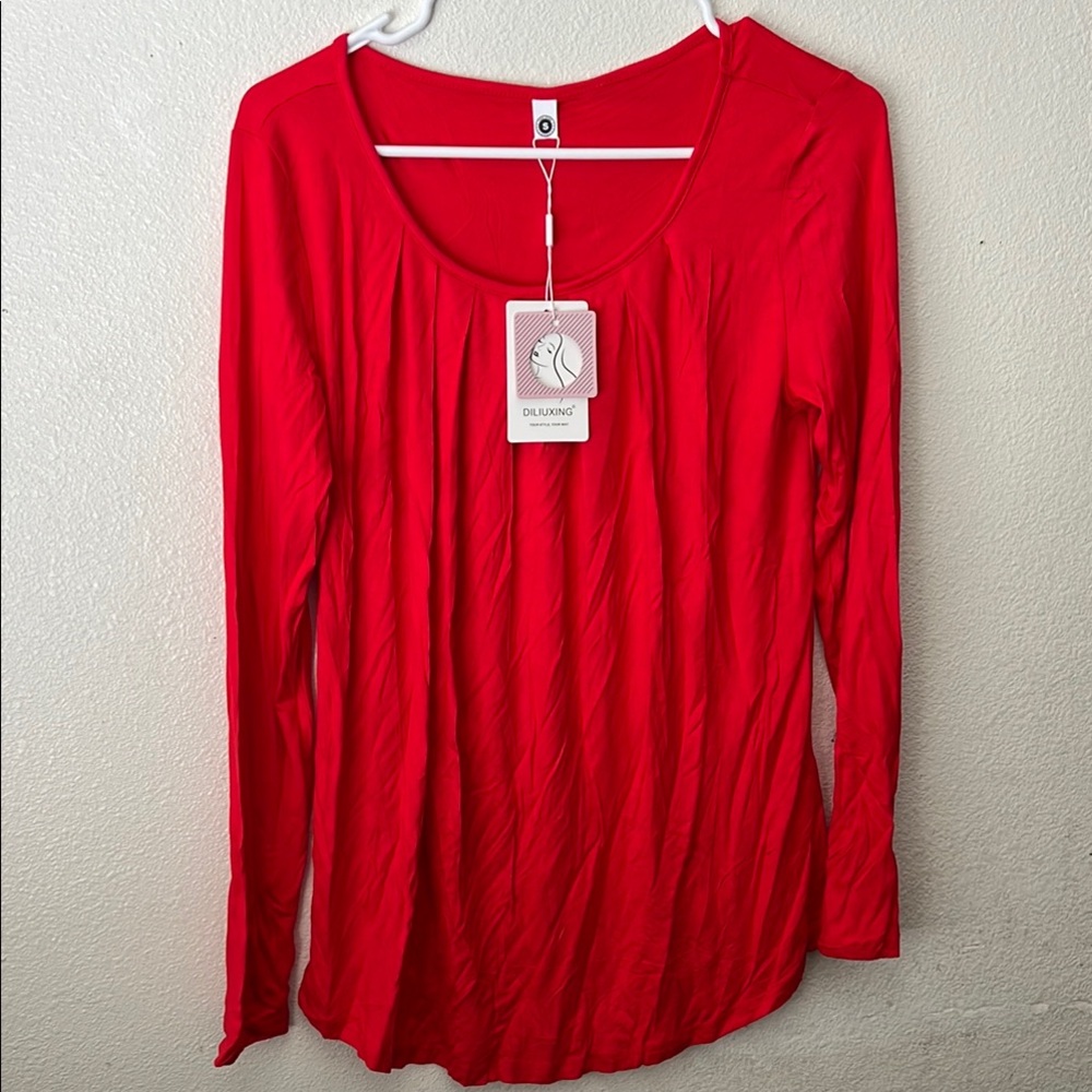 Red Women's Long Sleeve Top